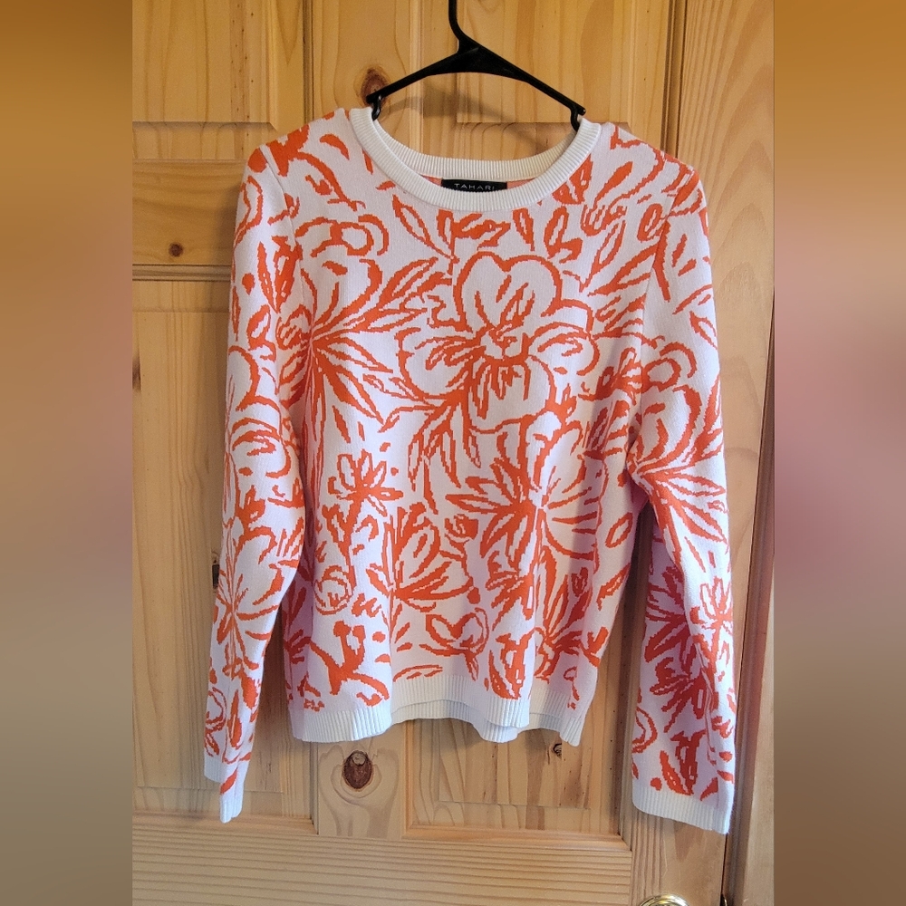 Floral Orange and White Sweater